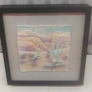 Vintage Saguaro Cactus Textured 3D Pastel Painting/ Signed Wess